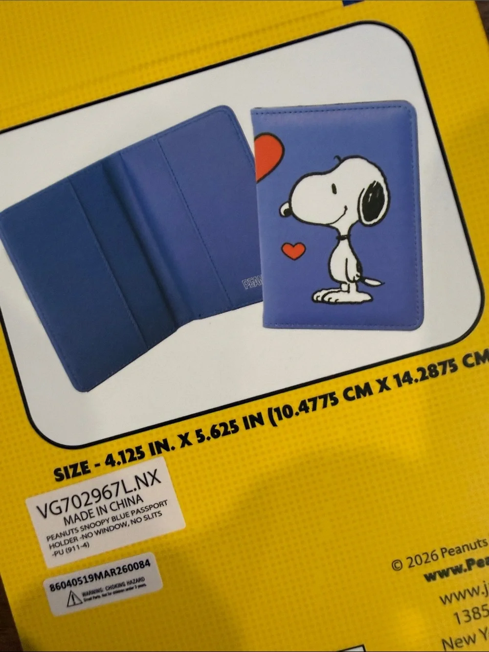 Peanuts Snoopy Blue Passport Holder with Red Hearts